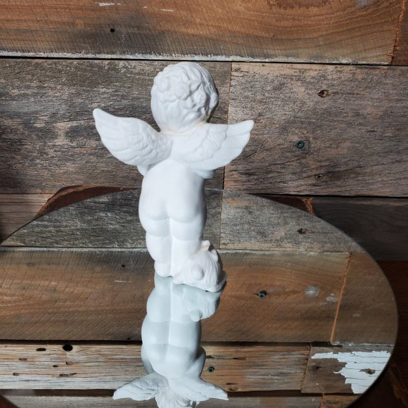 Vintage Bisque Cherub Angel Holding Flowers - Bunny at Feet - Unpainted. - Picture 4 of 9